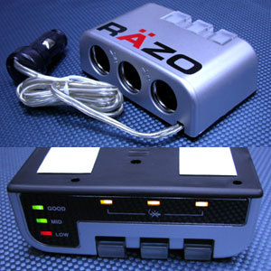 카메이트 RAZO RG38 배터리체커 &amp; 스위치내장 3구 소켓(실버)